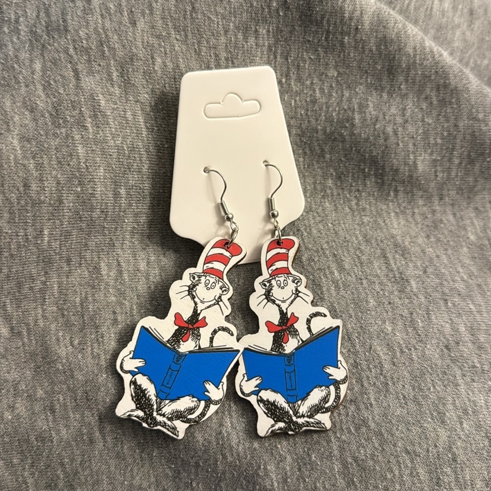 🛍️BUNDLE 3 for $17 DR SEUSS CAT IN HAT cute earrings kawaii food animal